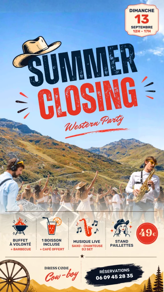 Affiche du Summer Closing Western Party de Chez Pépé Nicolas, dimanche 13 septembre de 12 h à 17 h.